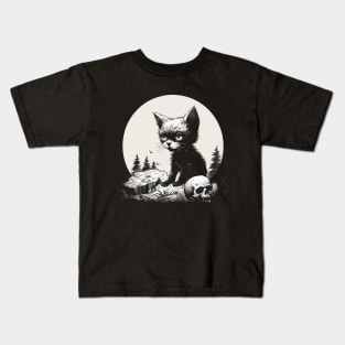 Full Moon Skull Kitty Kids T-Shirt